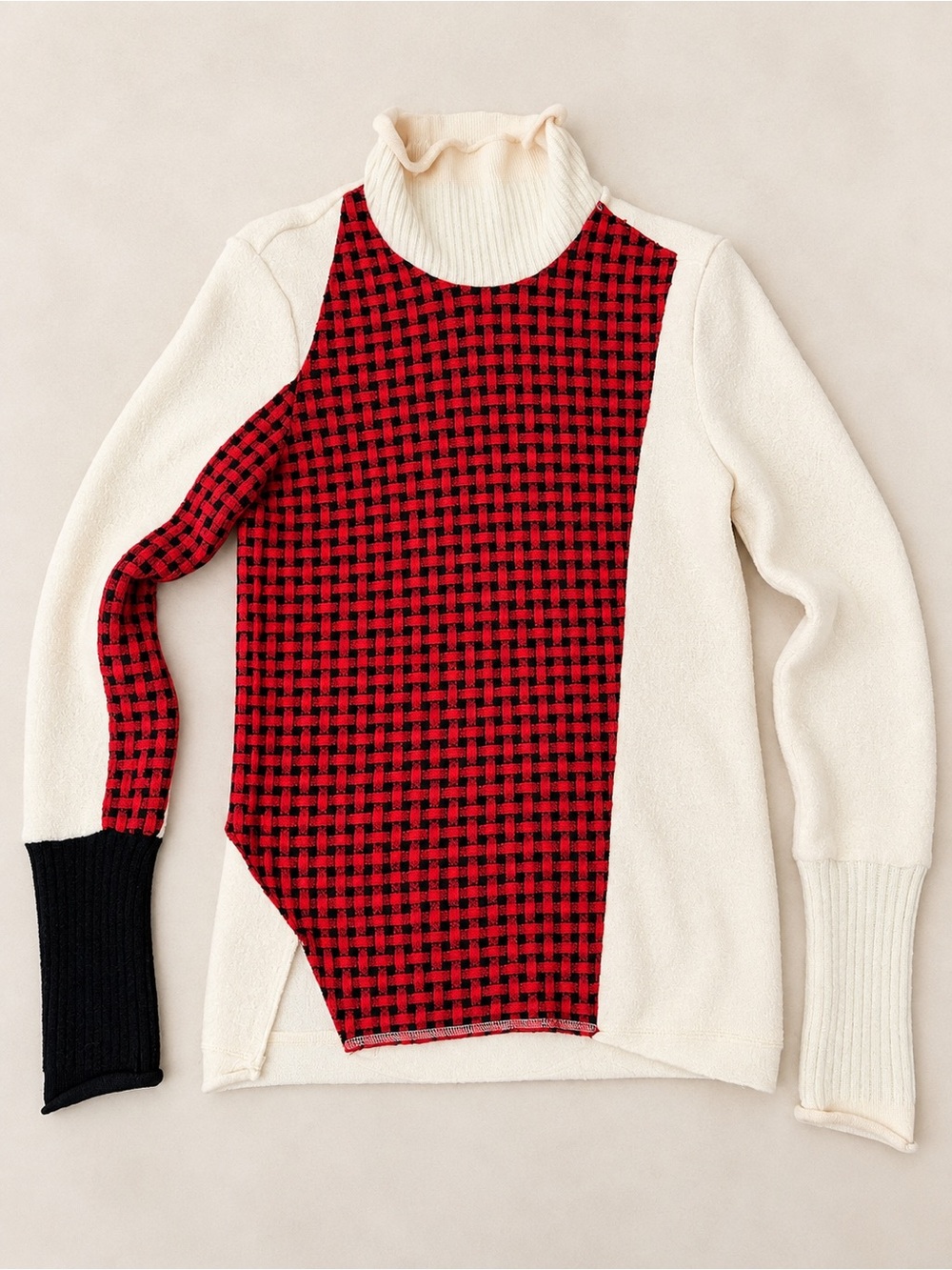 3.1 Phillip Lim Red Black Plaid Colorblock Turtleneck Sweater Wool Mohair SIZE S